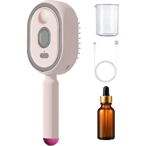 Brosse vapeur peigne démêlant rechargeable, huile antistatique, doseur inclus - lisseur cheveux bouclés/épais/raides/ondulés femmes filles - Rose (1/5)