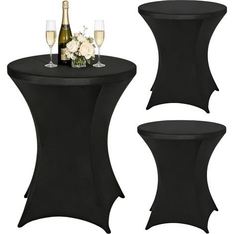 3Pcs Housse Mange Debout, 60x110cm Housse de Table Ronde Extensible, Housse De Table De Bistrot, Nappe Cocktail Ronde Lavable Elastique Infroissable pour Table de Banquet de Cocktail de Mariage (Noir) (1/5)