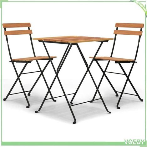 Ensemble de bistro pliable 3 pcs - FAFEICY - 319977 - Bois de teck massif - Cadre acier enduit poudre - Pliable (1/5)