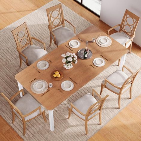 Table à Manger Moderne 180 cm pour 6-8 Personnes, Plateau Bois Noir, Style Industriel, Pieds Métal Robustes, Blanc (1/5)