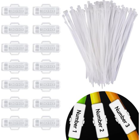 100 Pièces Transparent Marquage de Cable, Boîte Étiquettes de Câbles, Réutilisable Etiquette Cable, avec 100 Collier de Serrage Réutilisable, pour Marquage et Classification Câble, 10 x 30mm (1/5)