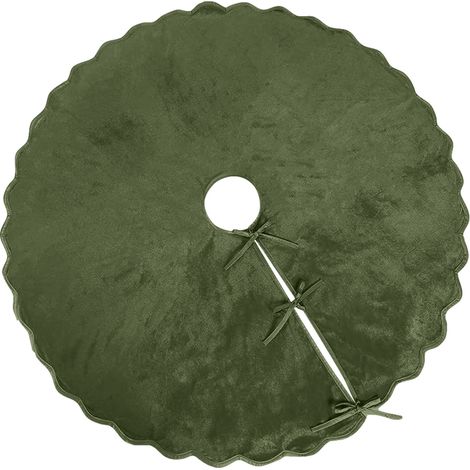 Arbre De Noël - Jupe En Velours Vert - Bord Dentelé - Fermeture À Nœuds Papillon - Pour Arbre Artificiel Ou Naturel - 1 Pièce (1/5)