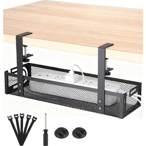 Kabelkanal für Schreibtische, kein Bohren erforderlich, 39 cm Kabelmanagement unter dem Schreibtisch, Kabelorganisator fürs Büro, Kabelkanal für unter den Schreibtisch, schwarz, Kabelkorb zur Organisa (1/5)