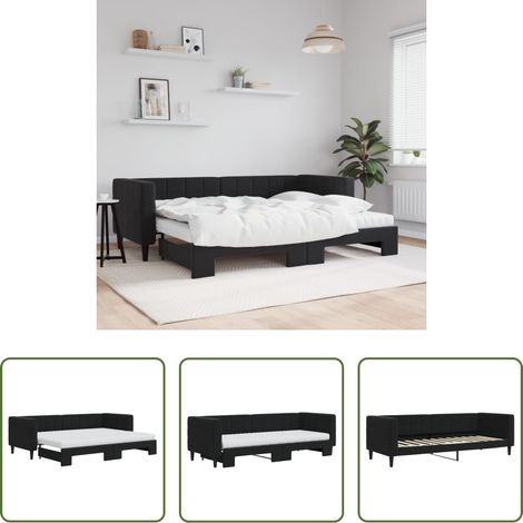 vidaXL Sofa-Bett - Tagesbett Ausziehbar mit Matratzen Schwarz 80x200 cm Samt (1/5)
