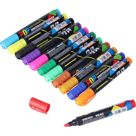 Lot de 12 marqueurs pour tableau blanc de couleur - Marqueurs effaçables à sec, adaptés aux gribouillages, aux dessins et aux marquages (1/5)