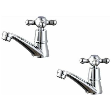 Grifo mezclador de lavabo CHOYCLIT, juego de 2 grifos de baño, grifos mezcladores de lavabo, con manija cruzada, cromo pulido (1/5)