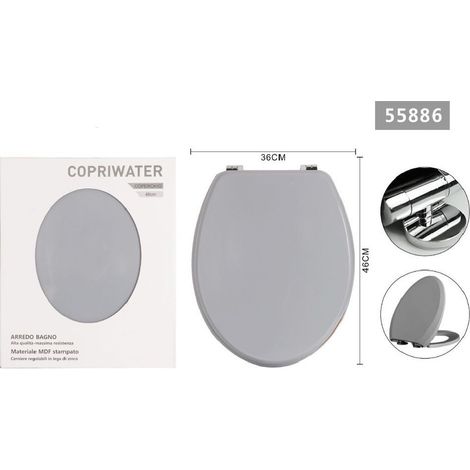 Trade Shop - Copriwater Universale Con Cerniere Regolabili Mdf Stampato Grigio 46x36cm 55886 - (1/2)