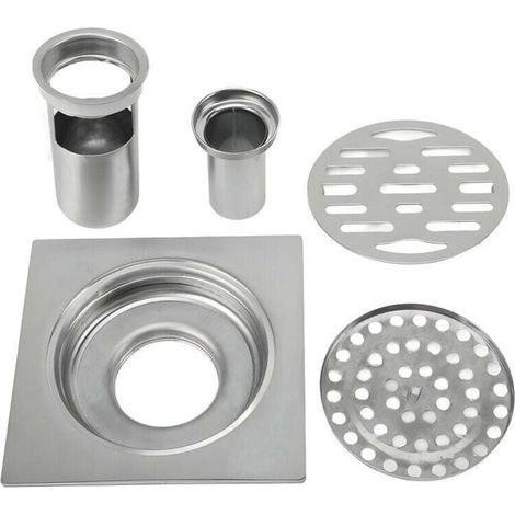 Kit de Drain de Douche Carré 4,3 pouces en Acier Inoxydable Anti-colmatage Drain de Sol sans Odeur pour Tuyau de 50 mm 75 mm Salle de Bain Blanchisserie, Siphonnette grille/cadre inox, Drain (1/5)