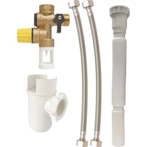 Somatherm For You – Kit de raccordement pour chauffe-eau électrique – Groupe de sécurité NF 20/27 avec siège téflon – Siphon 26/34 et flexibles sanitaires 40cm