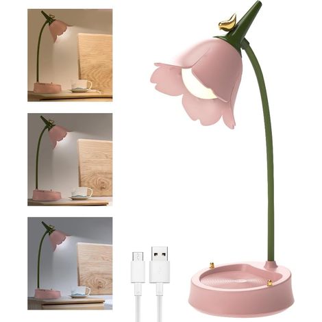 Kinderschreibtischlampe, LED-Schreibtischlampe mit einstellbarer Farbtemperatur (3 Farben), Kinderzimmerlampe mit Berührungssensor und flexiblem Arm, wiederaufladbare Schreibtischlampe für Mädchen, id