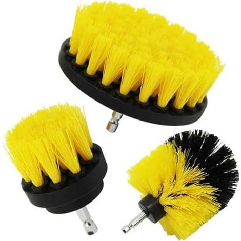 3-teiliges Reinigungsset mit elektrischer Bohrmaschinenbürste für Felgen, Fliesen, Teppiche, Badewanne, Küche, Toilette und Fußböden - (1/5)