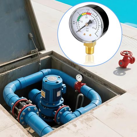 1/4 Pouce,Manomètre de Pression d'eau pour Piscine,pour système de Filtration à Sable, 0 + 3 Bar/psi, Ø 50 mm, précis pour piscines et bassins à Poissons (1/5)