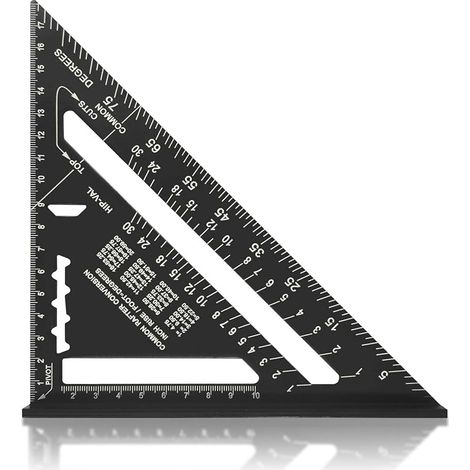 Équerre Triangle de Menuisier 7 Pouces Métrique, Règle de Mesure Alliage D'aluminium, Règle Triangulaire de 90 Degrés d'épaisseur (noir) (1/5)
