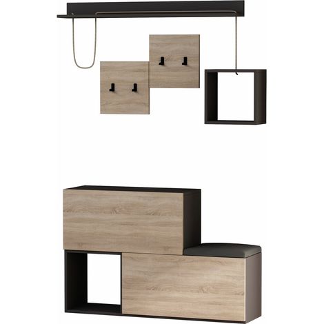 Conjunto de recibidor Kailua 443, Antracita + Roble Sonoma, 120x32cm, Aglomerado laminado, Colocada (1/4)