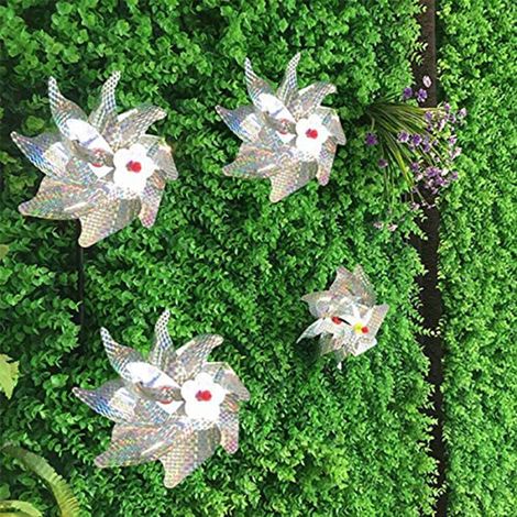 Lot de 10 moulins à vent réfléchissants et scintillants pour repousser les oiseaux et protéger les plantes et fleurs du jardin. Décoration en forme de moulin à vent. (1/5)