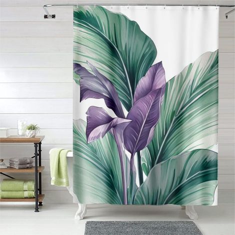 Rideau de douche imprimé forêt tropicale, œillets plastique, 150x180 cm (1/5)