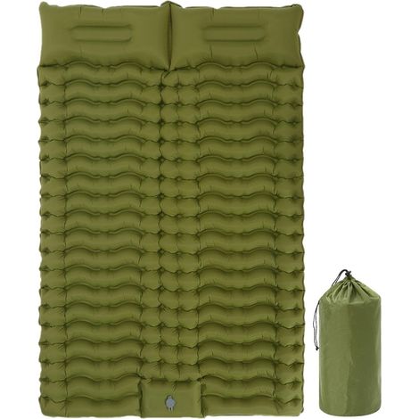 Doppel-Schlafmatratze für 2 Personen, kompakt, extra dick, mit Kissen, eingebauter Fußpumpe, wasserdicht, selbstaufblasend für Camping, Outdoor, Zelt