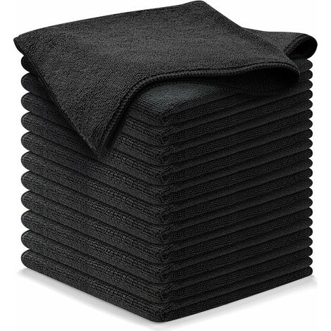 Microfiber Cleaning Towel - 12 Piece (16 x 16) Heavy Duty - 1200 Washes Super Absorbent Car Towels Traps Dirt & Liquids For A Streak Free, Scratch Resistant Mirror Shine - (Black) (1/5)