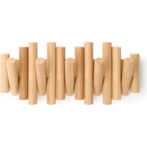 37,5x16,x4 cm Clavija 5 ganchos de pared, madera natural (1/4)