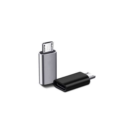 2 Pièces USB C Adaptateur, Micro USB vers USB C, Adaptateur USB C vers Micro USB Connecteur, Adaptateur Type C Fem Micro USB Male Connecteur pour PC, Galaxy, Mate, etc (Noir, une pièce en argent)
