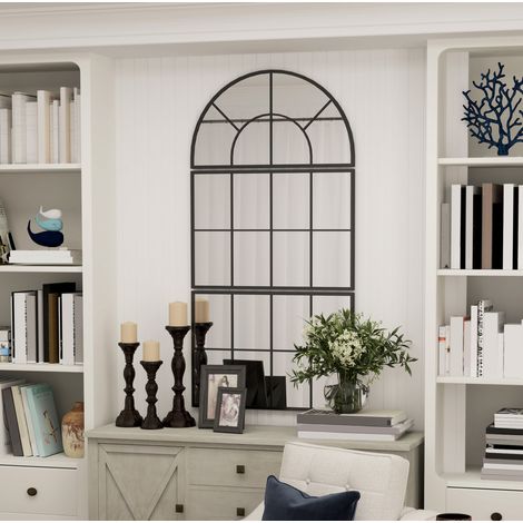 Espejo de pared decorativo 76x2x53 cm de vidrio y metal negro para baño - MEUBLIV (1/5)