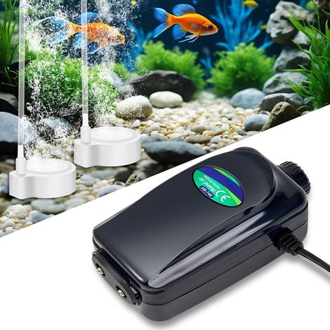 Aquarium Air Pump, Dual Outlet Aquarium Air Pump, 8W Silent Oxygen Pump with Air Stone, Piping and Check Valve, Adjustable Aerator for Aquarium 60-120cm (1/5)