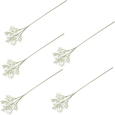 Lot de 5 Fleurs Gypsophiles Artificielles Blanches en Plastique Haute Réalisme Résistantes la Décoloration pour Décoration de Table de Fête de Noël DIY (1/5)