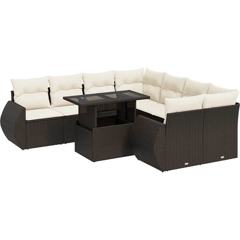 vidaXL Set Divani da Giardino 9pz con Cuscini Marrone in Polyrattan (1/5)