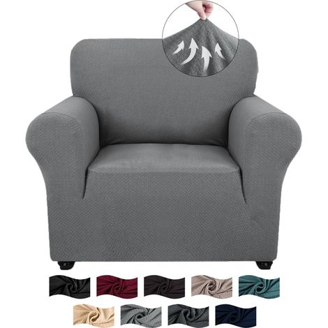 Housse Fauteuil 1 Place avec Accoudoirs, Jacquard Housse Canape Extensible, Universelle Sofa Cover Antidérapante, Couvre Canapé pour Chiens Et Chats Animaux, Lavable, Gris Clair (1/5)