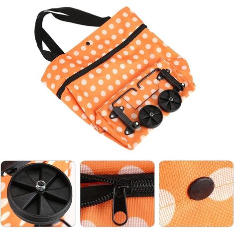 Caddie Poussette de Marché Sac de Courses à Roulettes Tissu Oxford Pliable Léger Double Usage Chariots Orange Cadeau de Mère pour Faire Les Courses