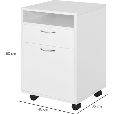Archivador de oficina con cajón, armario con cerradura, ruedas con freno y estante abierto, unidad de cajones de oficina para formato carta/legal/A4, armario vertical para estudio, 40x35x60 cm, blanco