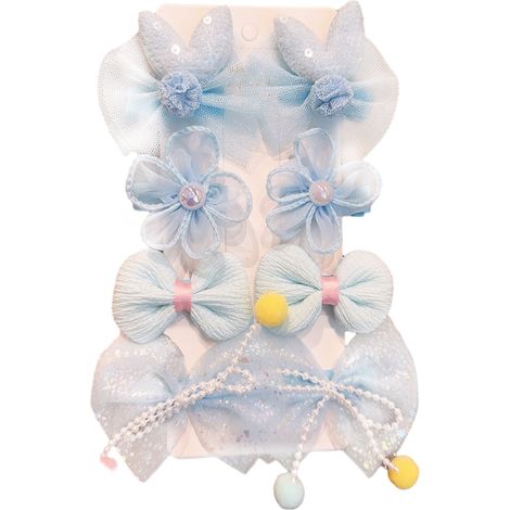 8 accessoires pour cheveux, pinces bec de canard, nœuds et barrettes en organza, pour enfants, rose/bleu/jaune (1/5)