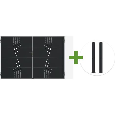 Portail battant acier noir mat 3m NALI VELETA H.200cm + 2 poteaux 10x10 acier CARMO