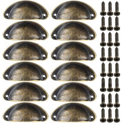 12pcs Poignées de Meuble Vintage Boutons de Tiroir Metal Coquille pour Placards Armoire Commode Cuisine Tiroirs Laiton Antique 8135mm (1/4)