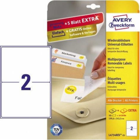 Universaletikett 199,6 x 143,5 mm (B x H) wieder ablösbar Papier weiß 60 Etik./Pack. (1/5)
