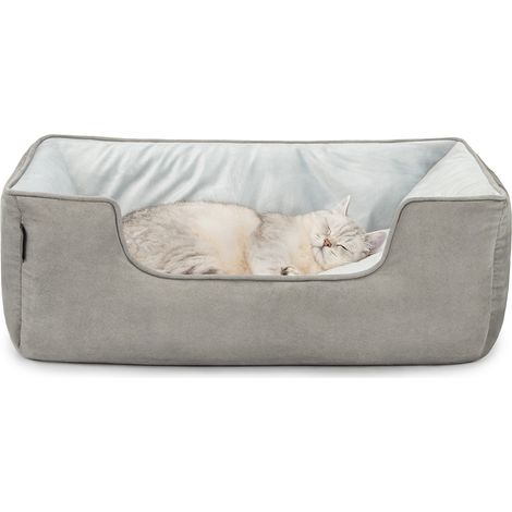 lionto Wendesofa für Katzen, 2-in-1 Katzenbett, weich gepolstert & pflegeleicht, modernes Design, 80x60 cm, hellgrau/dunkelgrau (1/5)
