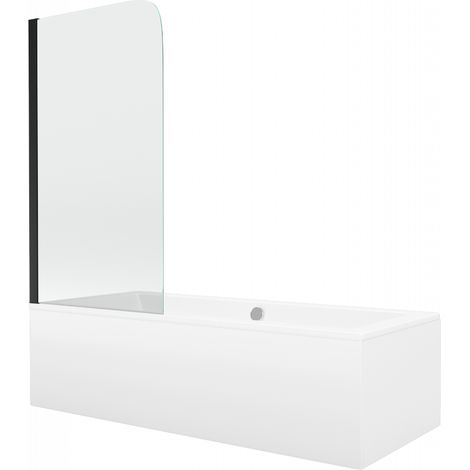 Mexen Cube rechteckige Badewanne 170 x 80 cm mit Verkleidung und 1-flügeligem Paravent 70 cm, transparent, schwarz - 550517080X