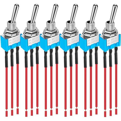 Packung mit 6 vorverdrahteten blauen MTS-103 Mini-Kippschaltern, 125 V AC, 6 A, 3-polig, 3-Positionen EIN/AUS/EIN/AUS/EIN-Kippschalter für PKW und Boote (1/5)