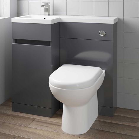 Grey Gloss Bathroom Furniture Vanity Unit Basin Toilet Unit Combination 900mm Left Hand with Saturn Toilet Pan (1/5)
