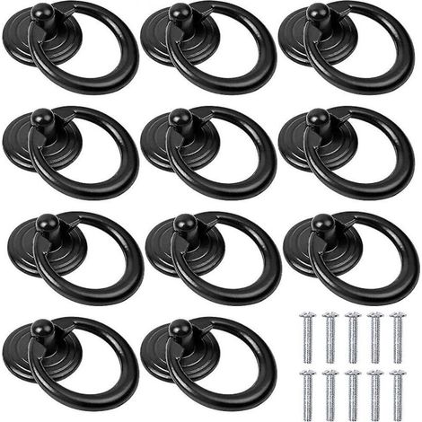 10pcs Poignée d'armoire noire Bouton de porte en métal Anneau de tiroir Poignée de traction classique Meuble rond (1/3)