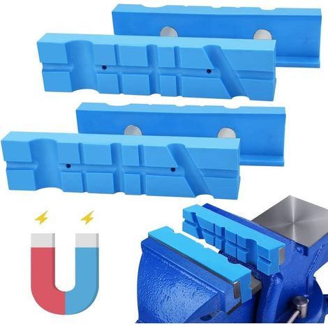 2 PCS Protection d'Étau Magnétique en TPU Mors de Protection pour Étau Souple Protège-mâchoires d'Étau Magnétique Bleu pour Étau d'Établi Fixations, Perceuses, Fraiseuses(14 x 3.6 x 3.2cm) (1/5)