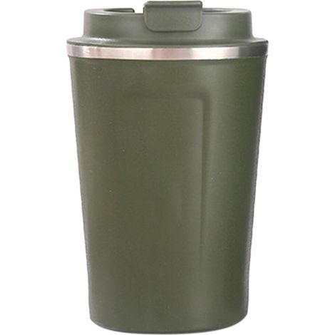 Gobelet isotherme 380 ml avec couvercle, doublure acier inoxydable 304, verrouillage sécurisé, grande capacité, portable, pour bureau, vert (1/5)