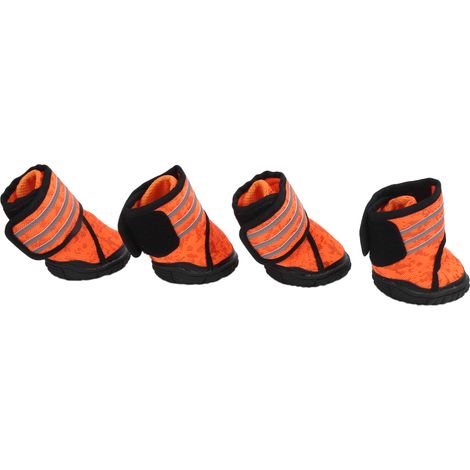 Lot de 4 chaussures pour animaux de compagnie antidérapantes et respirantes avec sangles réfléchissantes pour chiens de petite, moyenne et grande taille (orange 9 cm 3,5 po) (1/5)
