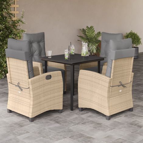 5-tlg. Garten-Essgruppe mit Kissen Beigemischung Poly Rattan