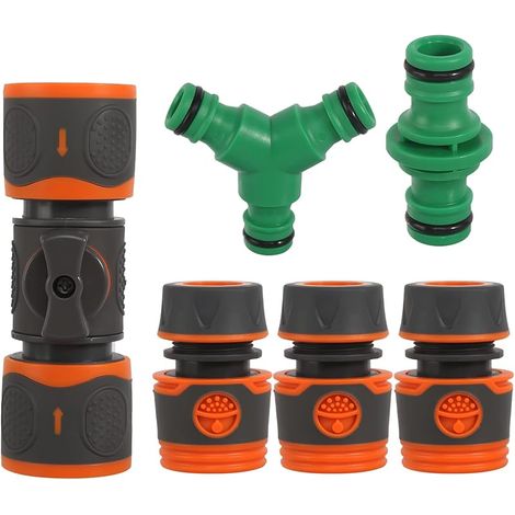 Embout Tuyau Arrosage, 6 Pièces Pouce Extension rapide du tuyau Kit de Raccord Tuyau d'Arrosage Avec vanne de régulation pour début et Fin de Tuyau Necessaire Darrosage (1/5)
