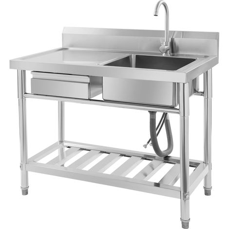 Évier simple en acier inoxydable - Évier de cuisine autoportant - Lavabo simple à poser avec Tiroir gauche - Lavabo pour une variété d'espaces intérieurs et extérieurs, cuisines, garages, jardins (1/5)