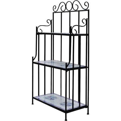 Étagère à plantes Meuble Support Plante - Mosaïque bleu et blanc BV597758 - BonneVie (1/4)