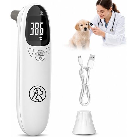 Thermomètre Auriculaire pour Chien,Thermomètre médical pour chien avec affichage LED, Thermomètre numérique pour chat avec mode mémoire, Thermomètre auriculaire portable pour Vaches, Moutons, Chevaux (1/5)