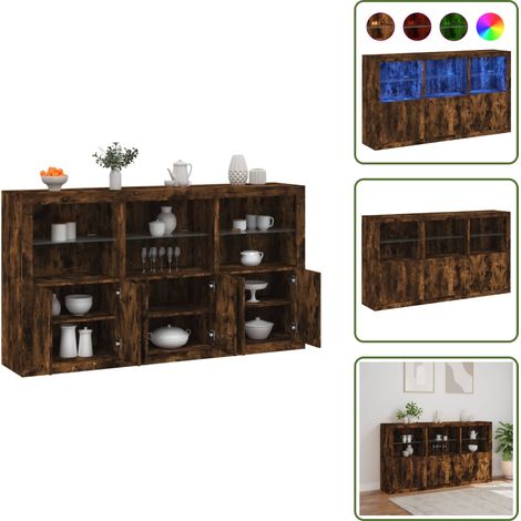 Buffet avec lumières LED chêne fumé 181,5x37x100 cm - Buffet Moderne - Meuble De Rangement - Luminaire Led - Décoration Intérieure - Éclairage Rgb (1/5)