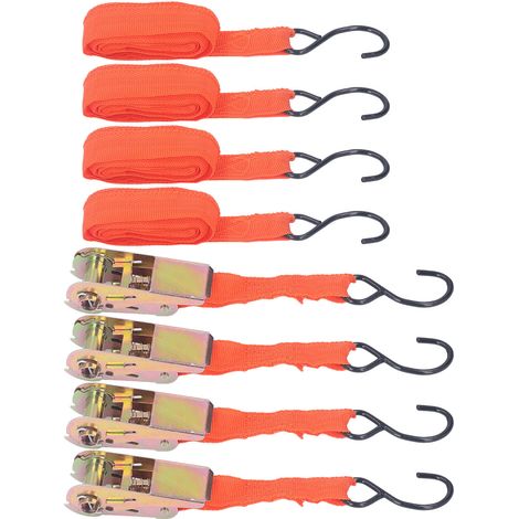 Lot de 4 sangles à cliquet pour moto et voiture, boucle, longueur 38 cm (15 pouces), largeur 25 mm, orange (1/5)